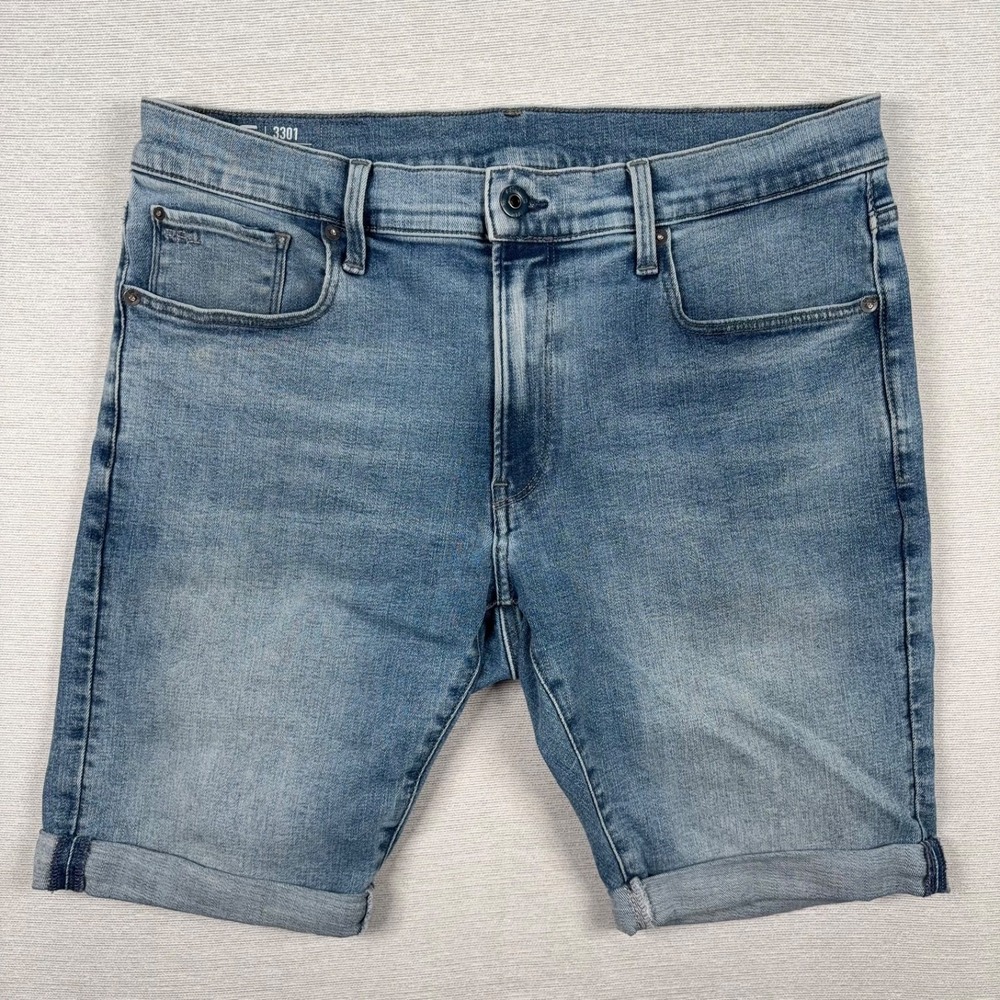 G-Star 3301 Slim Denim Shorts Mens Size 36 Blue Cotton Stretch